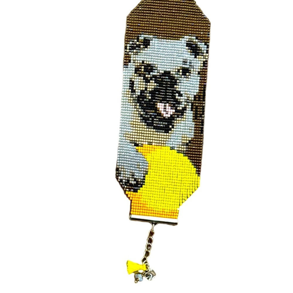 Hand woven handcrafted loom seed beaded bracelet adjustable Bulldog with ball - Picture 3 of 6